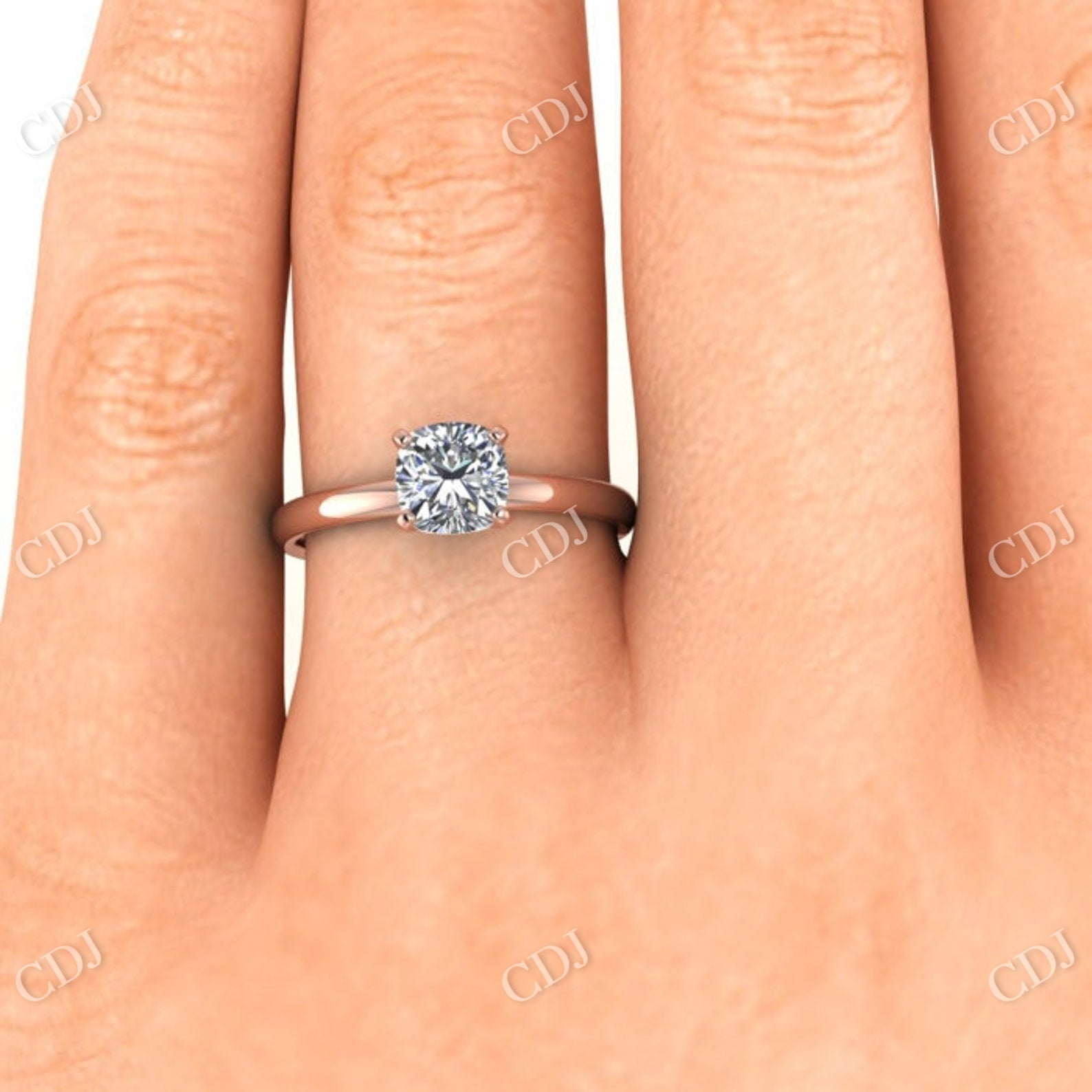 Cushion Cut Moissanite Plain Band Engagement Ring  customdiamjewel   