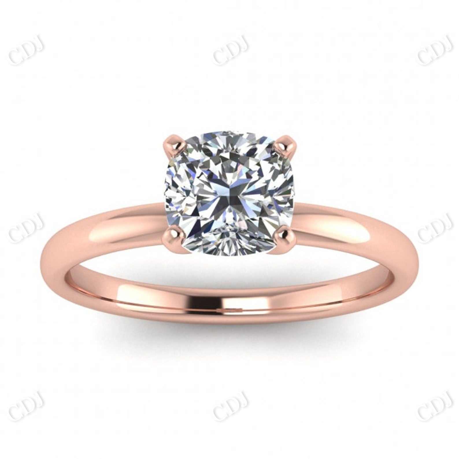 Cushion Cut Moissanite Plain Band Engagement Ring  customdiamjewel Sterling Silver Rose Gold VVS-EF