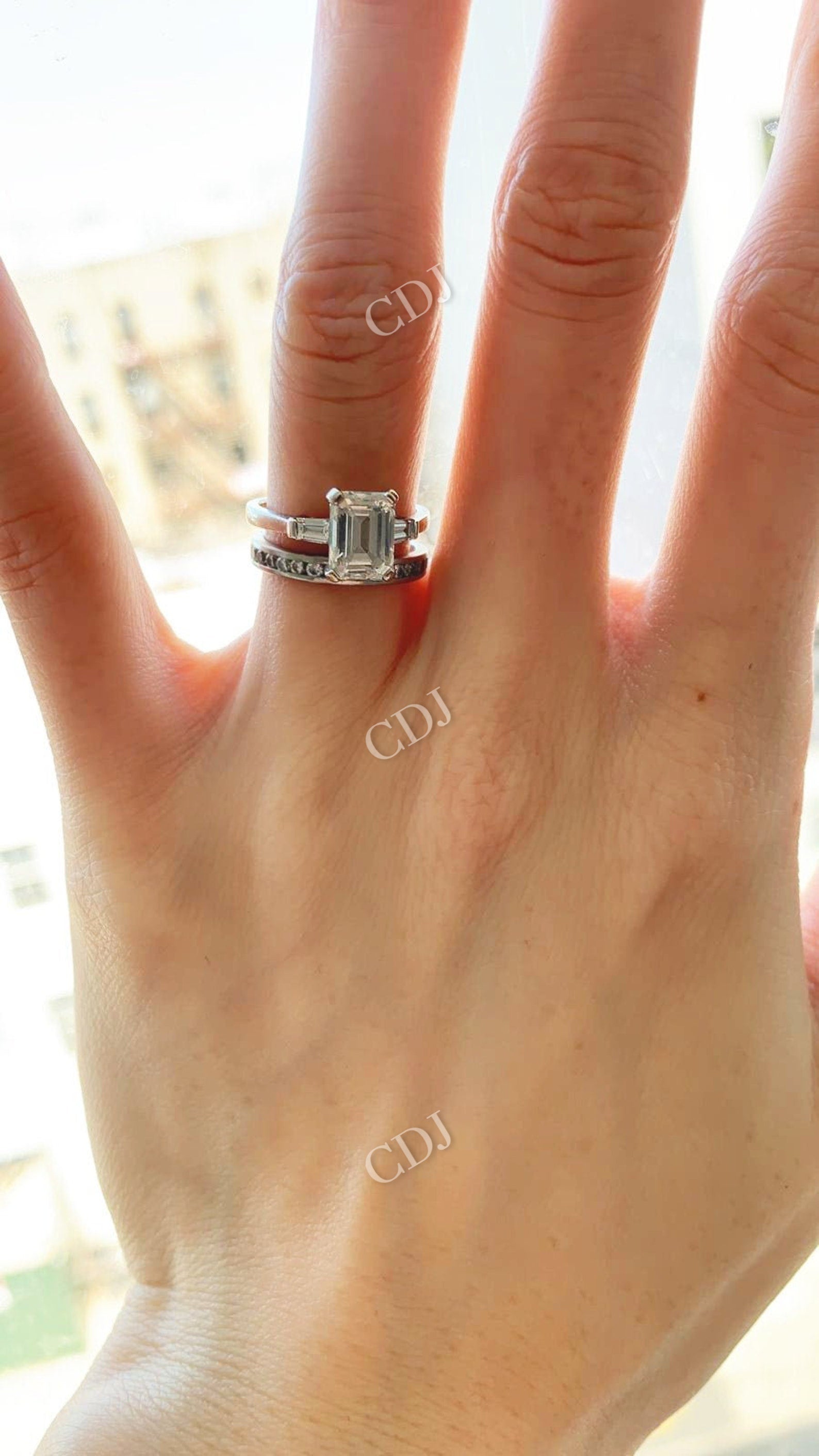 Emerald Cut Three Stone Moissanite Engagement Ring  customdiamjewel   