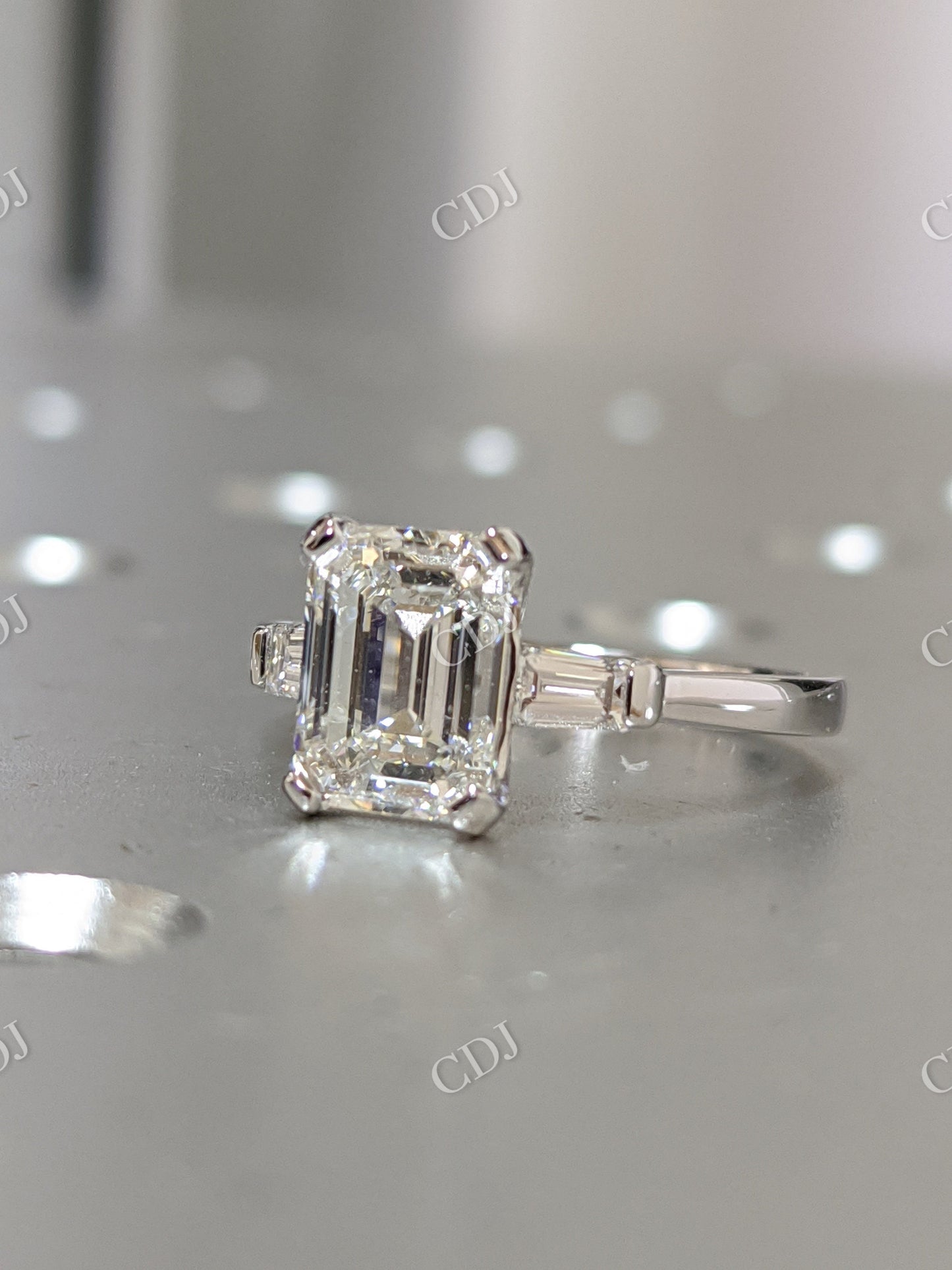 Emerald Cut Three Stone Moissanite Engagement Ring  customdiamjewel   