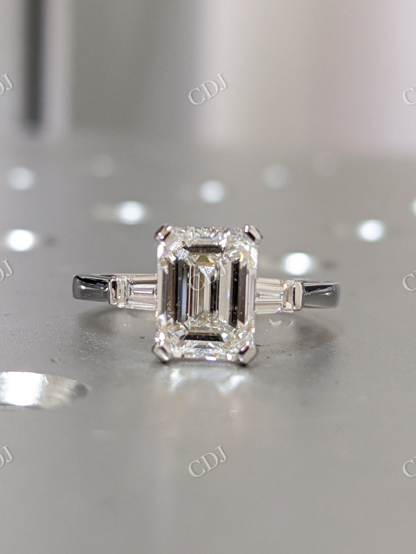 Emerald Cut Three Stone Moissanite Engagement Ring  customdiamjewel   