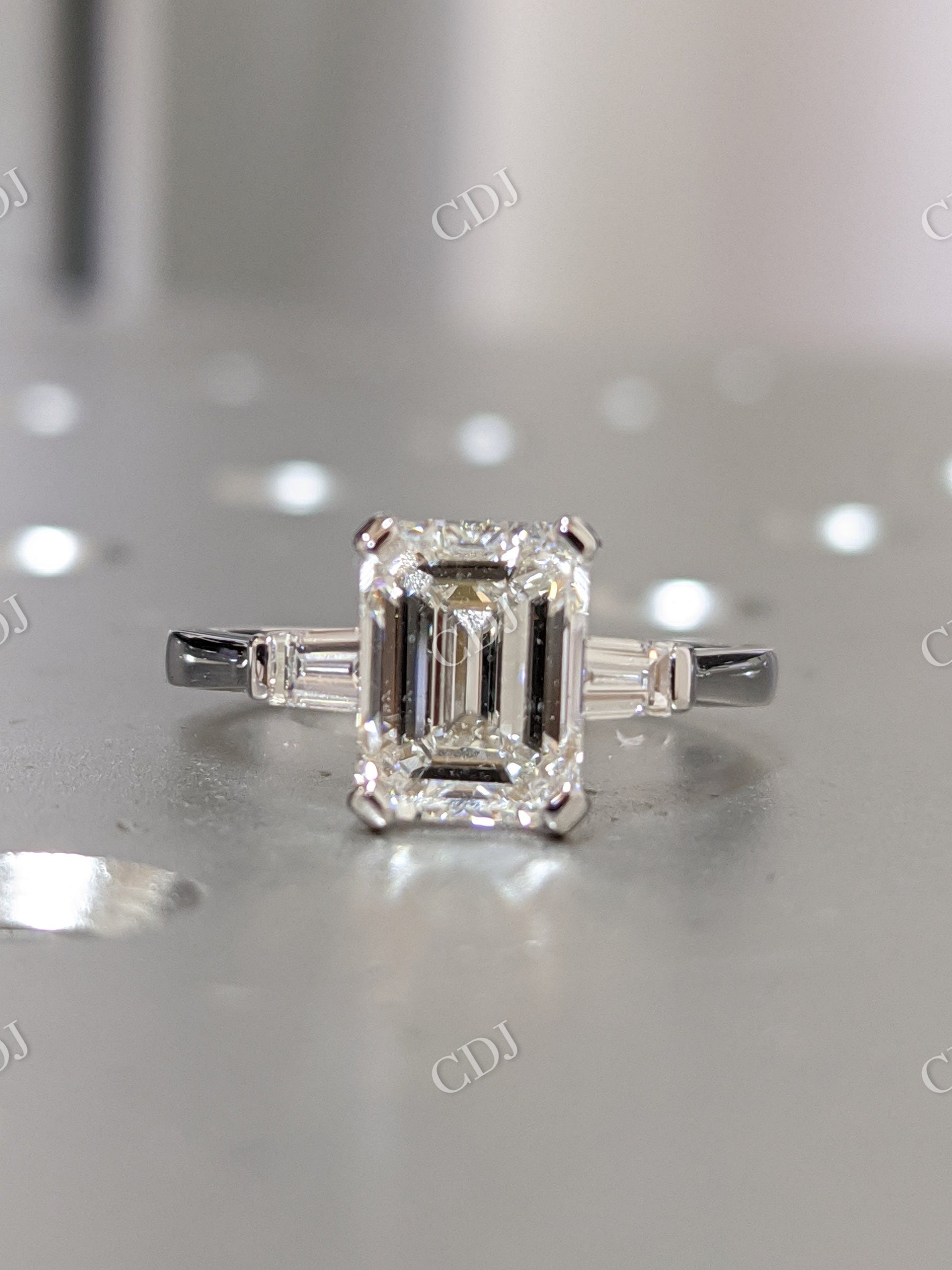 Emerald Cut Three Stone Moissanite Engagement Ring  customdiamjewel   