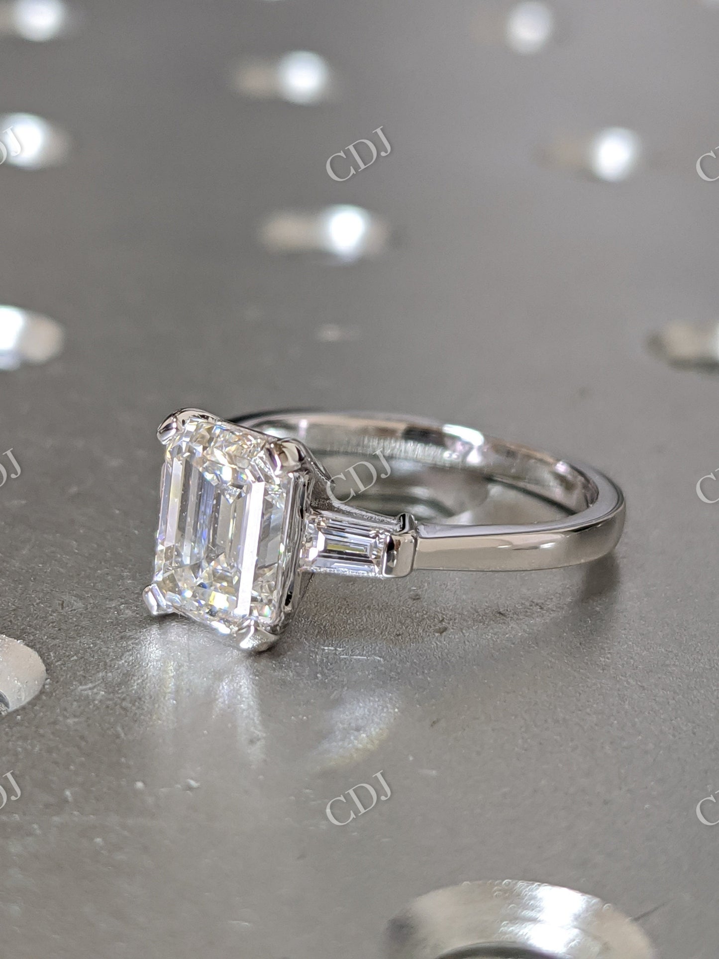 Emerald Cut Three Stone Moissanite Engagement Ring  customdiamjewel   