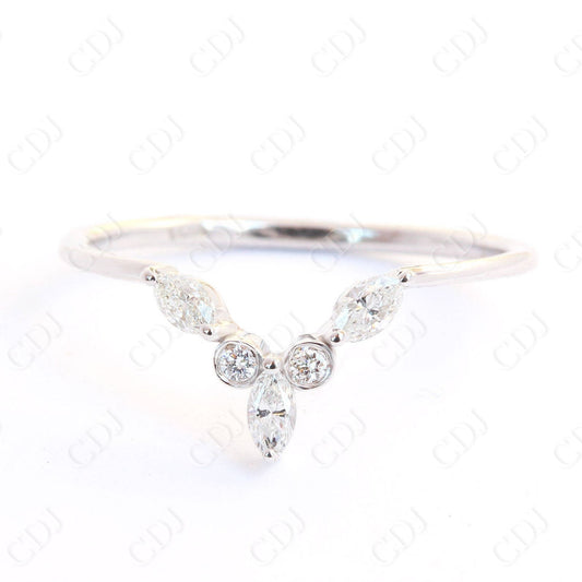 Delicate 0.18CTW Marquise Moissanite Thin Wedding Band  customdiamjewel 10KT White Gold VVS-EF