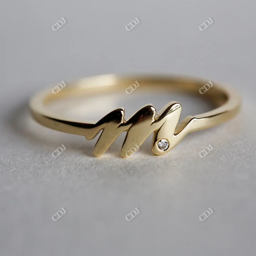 0.006CT Initial Diamond Wedding Band  customdiamjewel 10KT Yellow Gold VVS-EF
