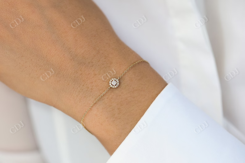Round Shape Natural Diamond 14K Gold Solitaire Bracelet