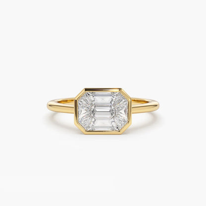 0.55CTW Emerald Cut Illusion Setting Engagement Ring