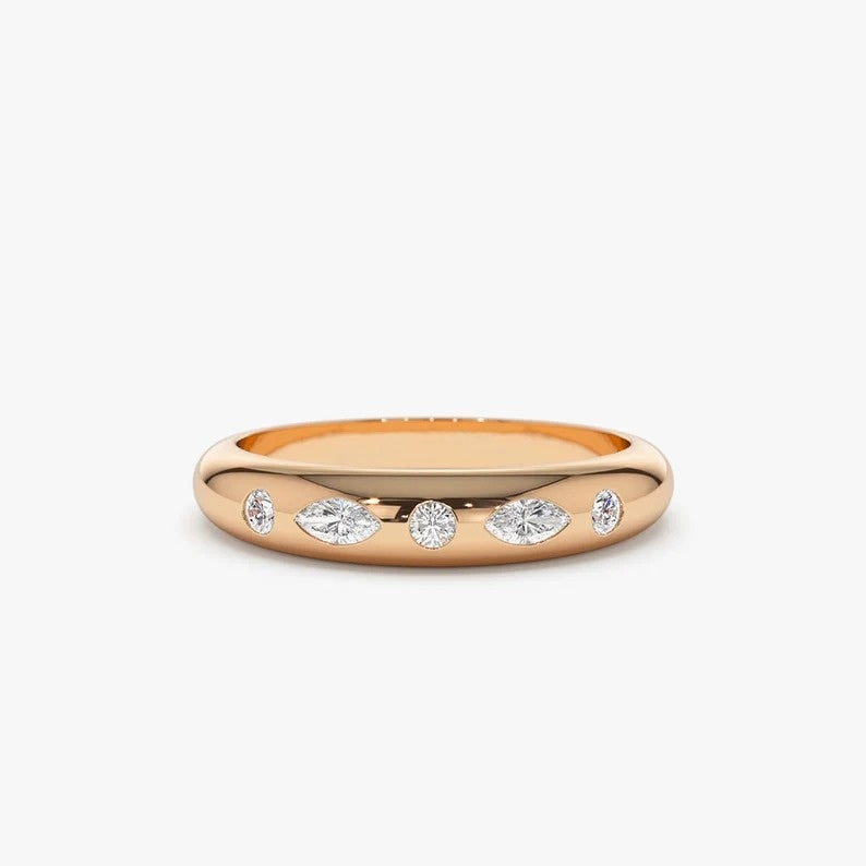 Flush Set Marquise Round Diamond Dome Wedding Band  customdiamjewel   