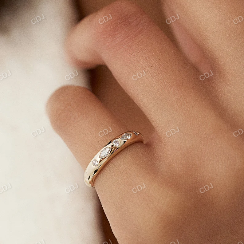 Flush Set Marquise Round Diamond Dome Wedding Band  customdiamjewel   