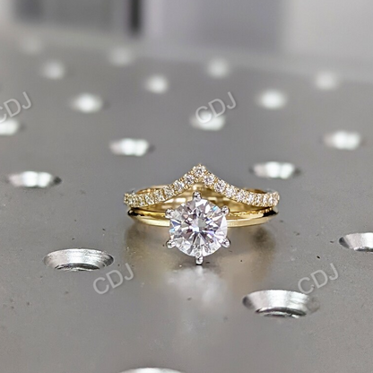 Two Tone Classic Moissanite Wedding Bridal Set Delicate Band  customdiamjewel 10 KT Yellow Gold VVS-EF