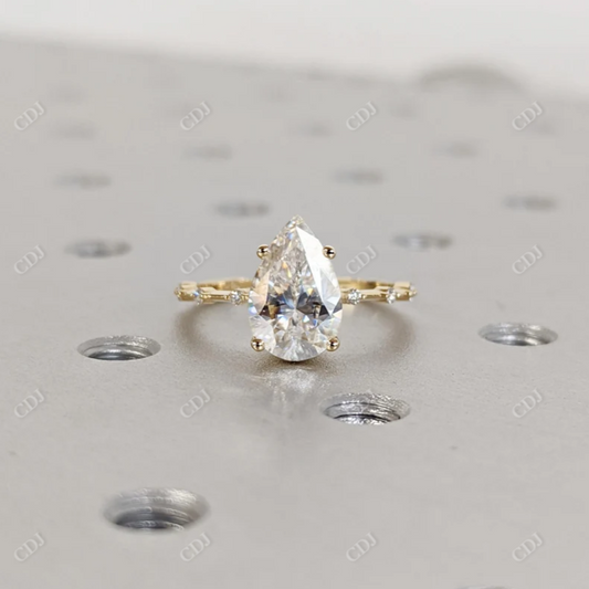 Pear Cut Moissanite Dainty Engagement Ring  customdiamjewel 10KT Yellow Gold VVS-EF