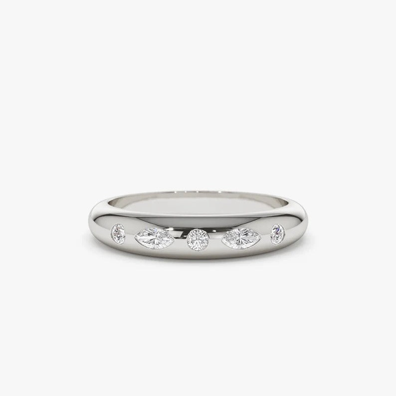 Flush Set Marquise Round Diamond Dome Wedding Band  customdiamjewel   
