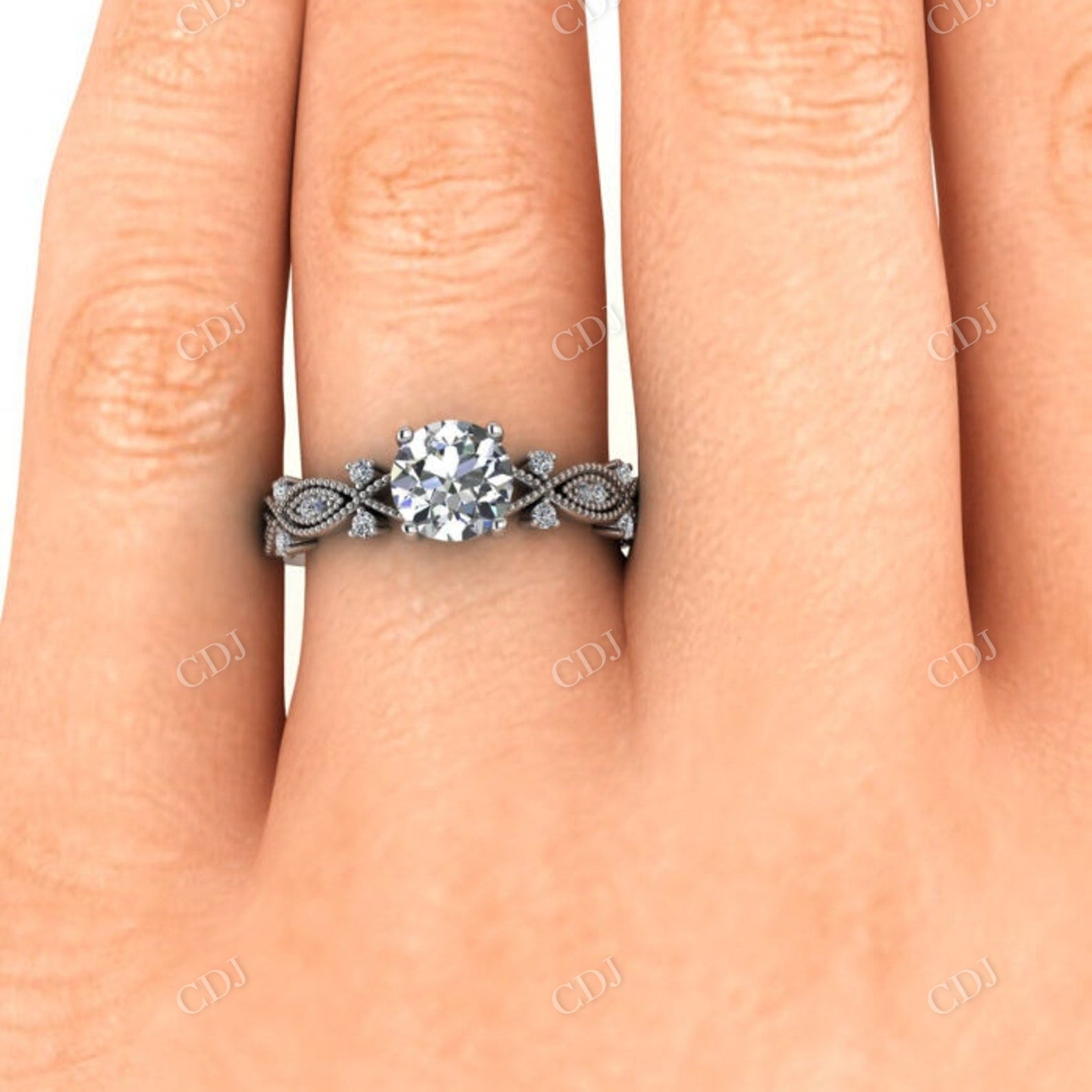 14K White Gold Marquise Shaped Moissanite Micro pave Engagement Ring  customdiamjewel   