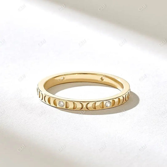 0.12CTW Round Bezel Lab Grown Diamond Moon Wedding Band  customdiamjewel 10KT Yellow Gold VVS-EF