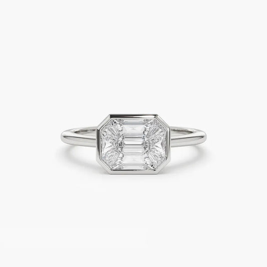 0.55CTW Emerald Cut Illusion Setting Engagement Ring  customdiamjewel 10KT White Gold VVS-EF