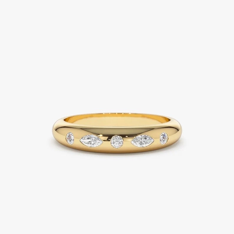 Flush Set Marquise Round Diamond Dome Wedding Band  customdiamjewel   