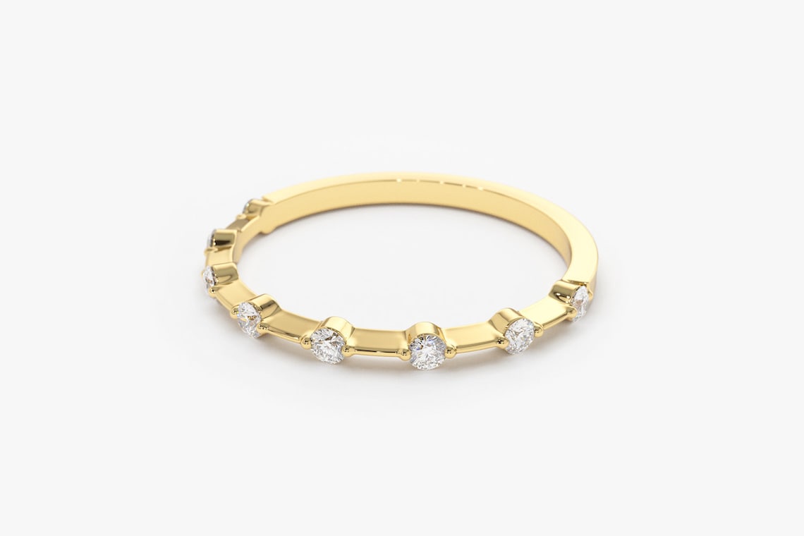 0.15CTW Round Cut Natural Diamond Minimalist Wedding Band  customdiamjewel   