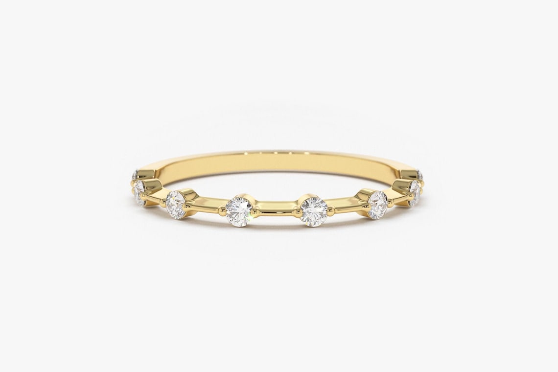0.15CTW Round Cut Natural Diamond Minimalist Wedding Band  customdiamjewel 10KT Yellow Gold VVS-EF