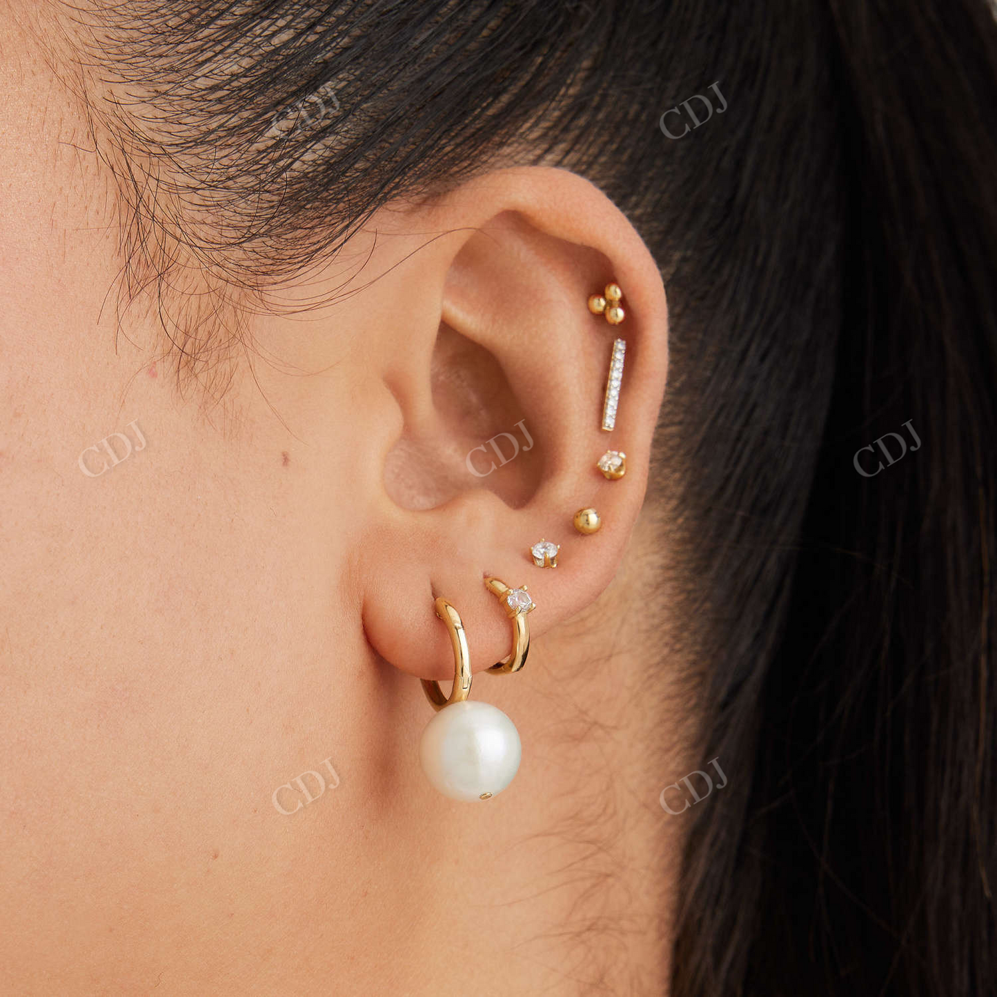 Large Pearl Huggies Daily Wear 14K Gold Earring