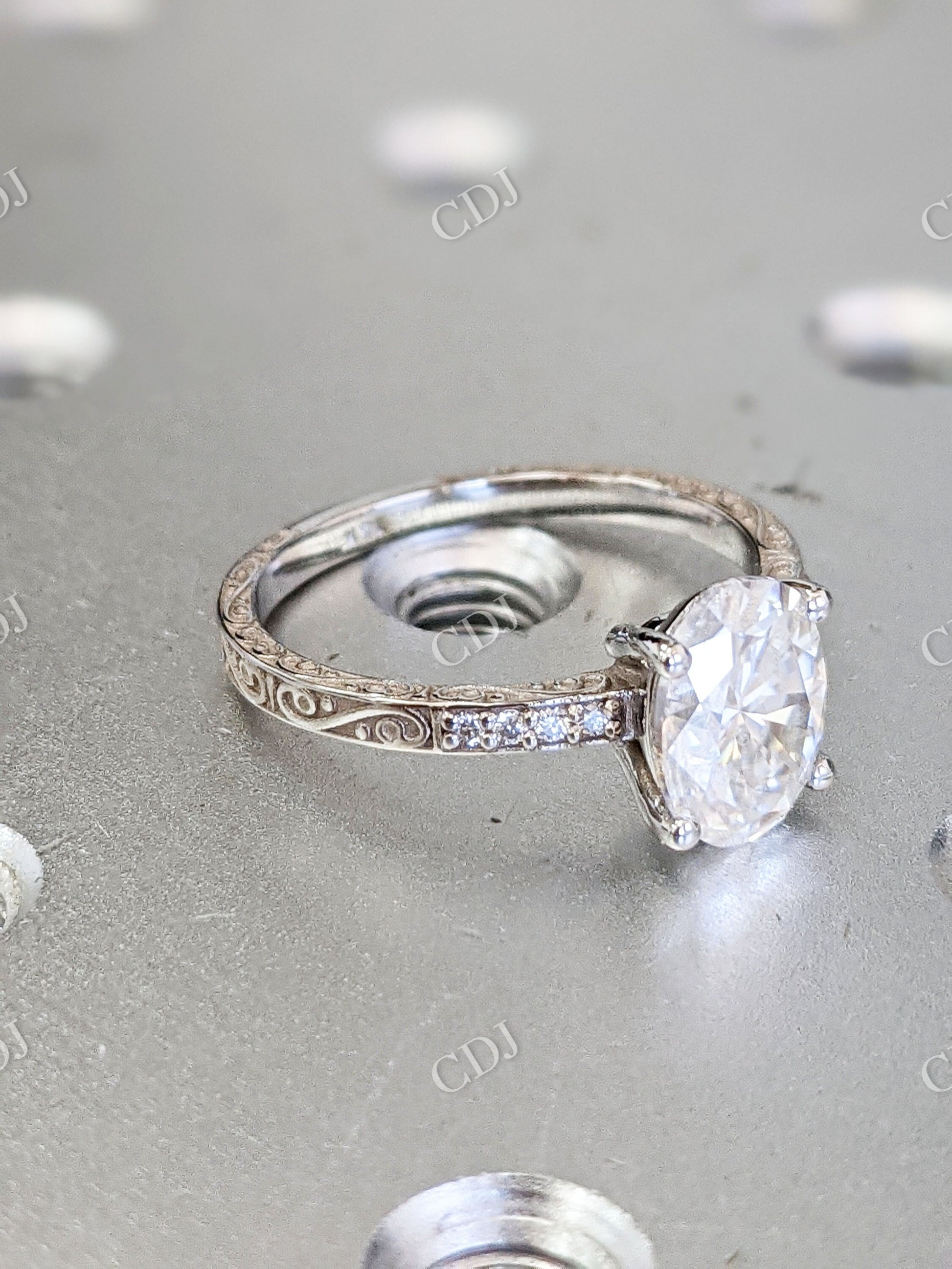 Filigree Oval Cut Moissanite Solitaire Wedding Ring  customdiamjewel   