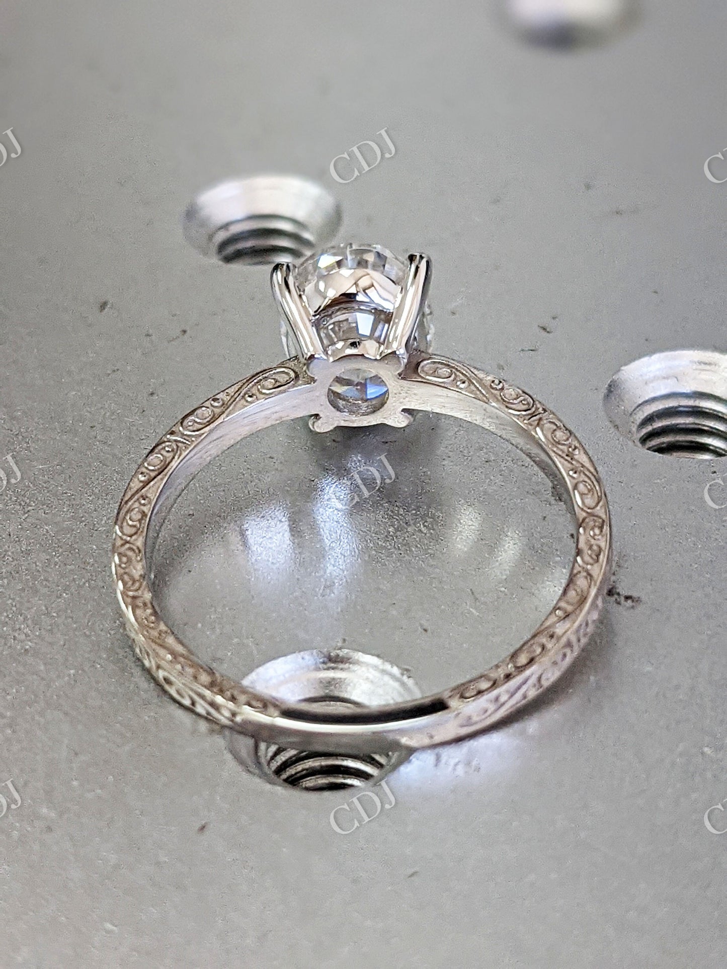 Filigree Oval Cut Moissanite Solitaire Wedding Ring  customdiamjewel   