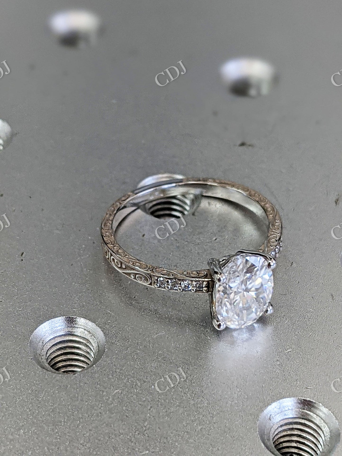 Filigree Oval Cut Moissanite Solitaire Wedding Ring  customdiamjewel   