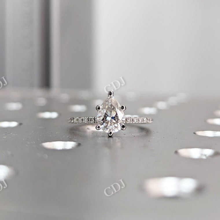 Hidden Halo Pear Cut Moissanite Wedding Ring  customdiamjewel Sterling Silver White Gold VVS-EF