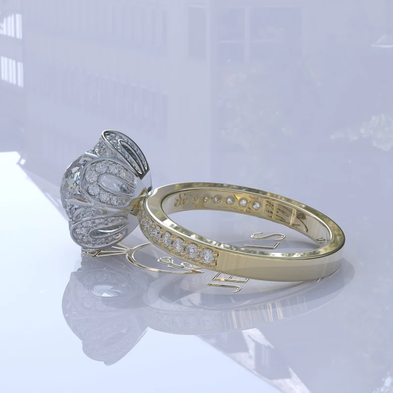 Antique Halo Portuguese Cut Moissanite Ring  customdiamjewel   