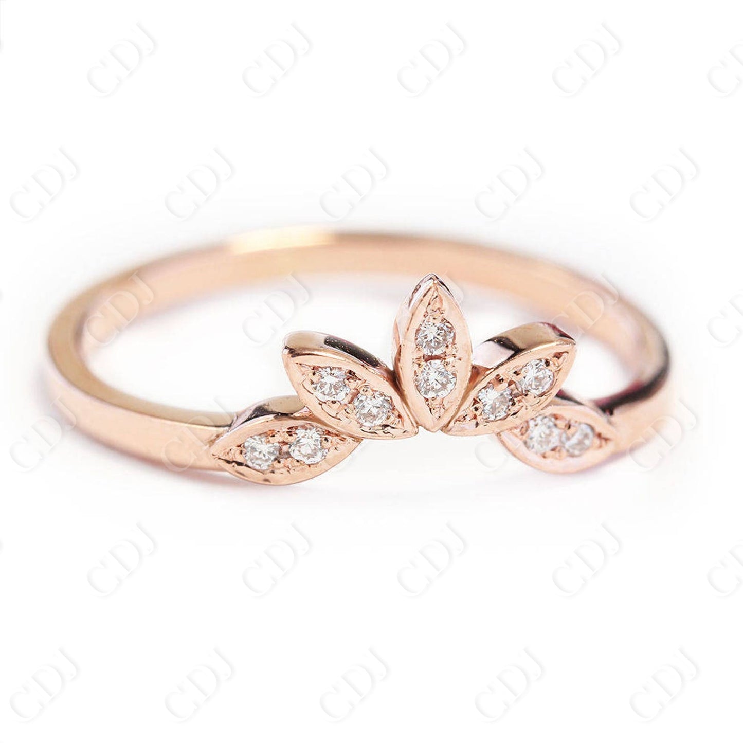 0.18CTW Marquise And Round Cut Natural Diamond Curved Wedding Band