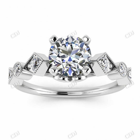 Round Cut Moissanite Antique Shape Micro Pave Eternity Ring  customdiamjewel 10KT White Gold VVS-EF