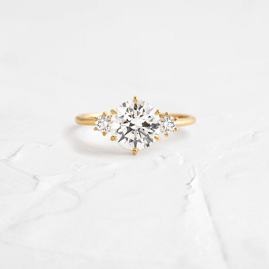 Three Stone Moissanite Engagement Ring  customdiamjewel 10KT Yellow Gold VVS-EF