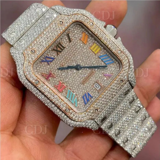 Fully Iced Out Two Tone Rambo Dial Cartier Watch customdiamjewel