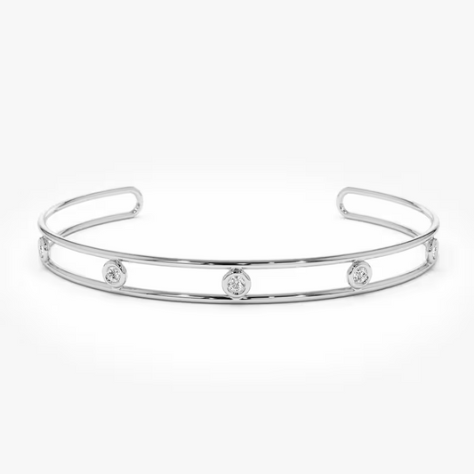14k Gold Bezel Setting Diamond Cuff Bracelet  customdiamjewel Sterling Silver Yellow Gold VS-EF