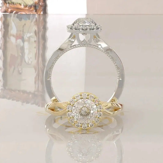 Halo Portuguese Cut Colorless Moissanite Ring  customdiamjewel   