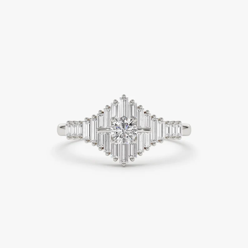 0.82CTW Art Deco Baguette Lab Grown Diamond Wedding Ring  customdiamjewel 10KT White Gold VVS-EF