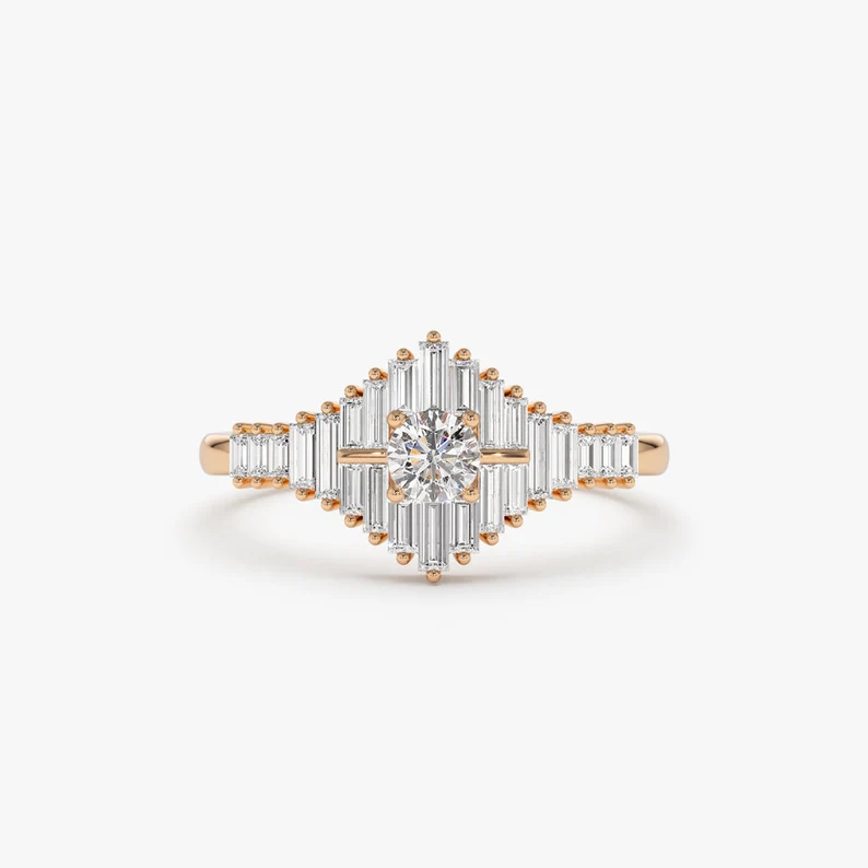 0.82CTW Art Deco Baguette Lab Grown Diamond Wedding Ring  customdiamjewel 10KT Rose Gold VVS-EF