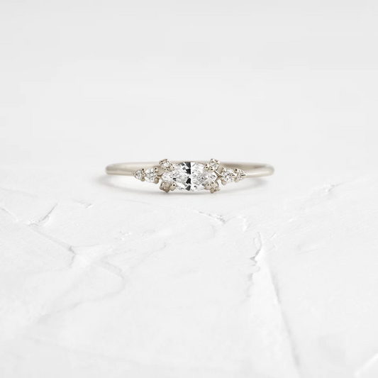 East West Marquise Moissanite Cluster Ring  customdiamjewel 10KT White Gold VVS-EF