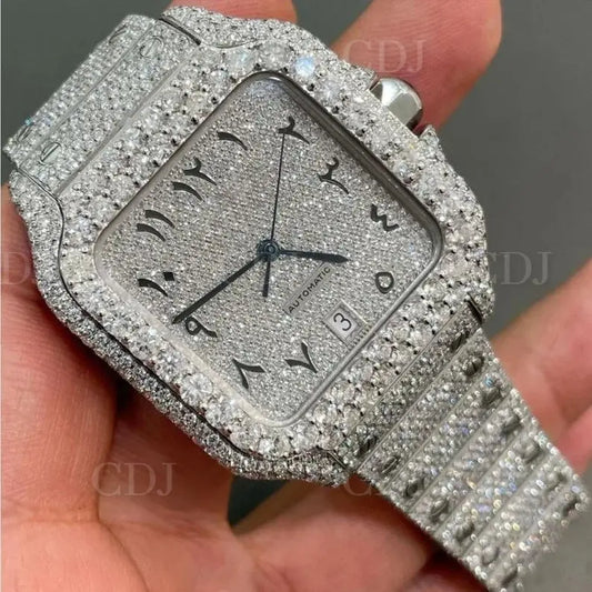 Cartier Santos Arabic Dial Moissanite Diamond Watch customdiamjewel