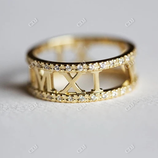 0.50CTW Full Eternity Diamond Roman Numerals Double Band Ring  customdiamjewel 10KT Yellow Gold VVS-EF