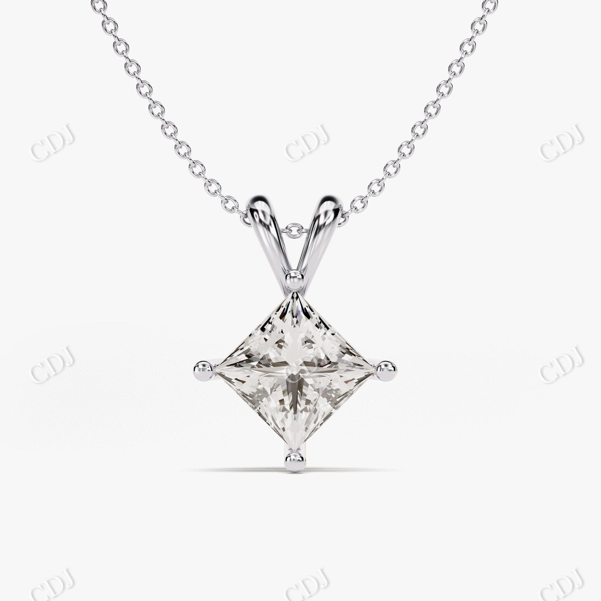 14K Solid Gold Princess Cut Moissanite Solitaire Necklace  customdiamjewel 10KT White Gold VVS-EF