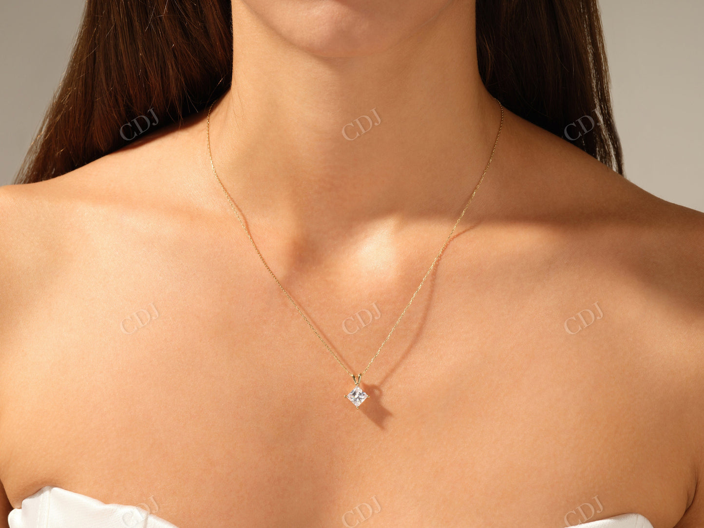 14K Solid Gold Princess Cut Moissanite Solitaire Necklace  customdiamjewel   