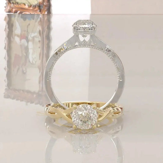 Portuguese Cut Colorless Moissanite Engagement Ring  customdiamjewel   