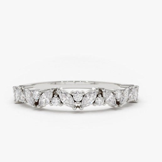 0.35CTW Marquise And Round Cut Natural Diamond Half Eternity Band  customdiamjewel 10KT White Gold VVS-EF