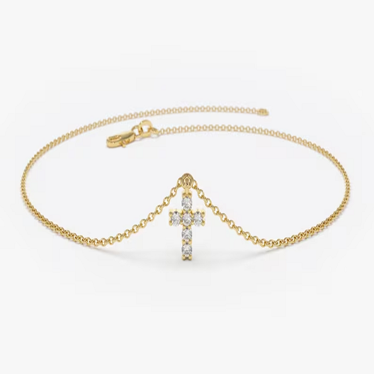 14k Yellow Gold Tiny Natural Diamond Cross Charm Bracelet  customdiamjewel 10 KT Solid Gold Yellow Gold VVS-EF