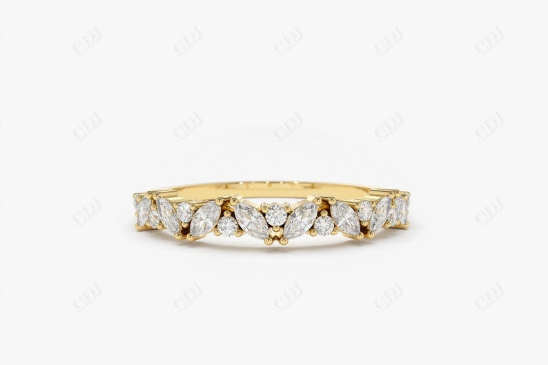 0.35CTW Alternating Marquise Round Lab Grown Diamond Wedding Band  customdiamjewel Sterling Silver Yellow Gold VVS-EF