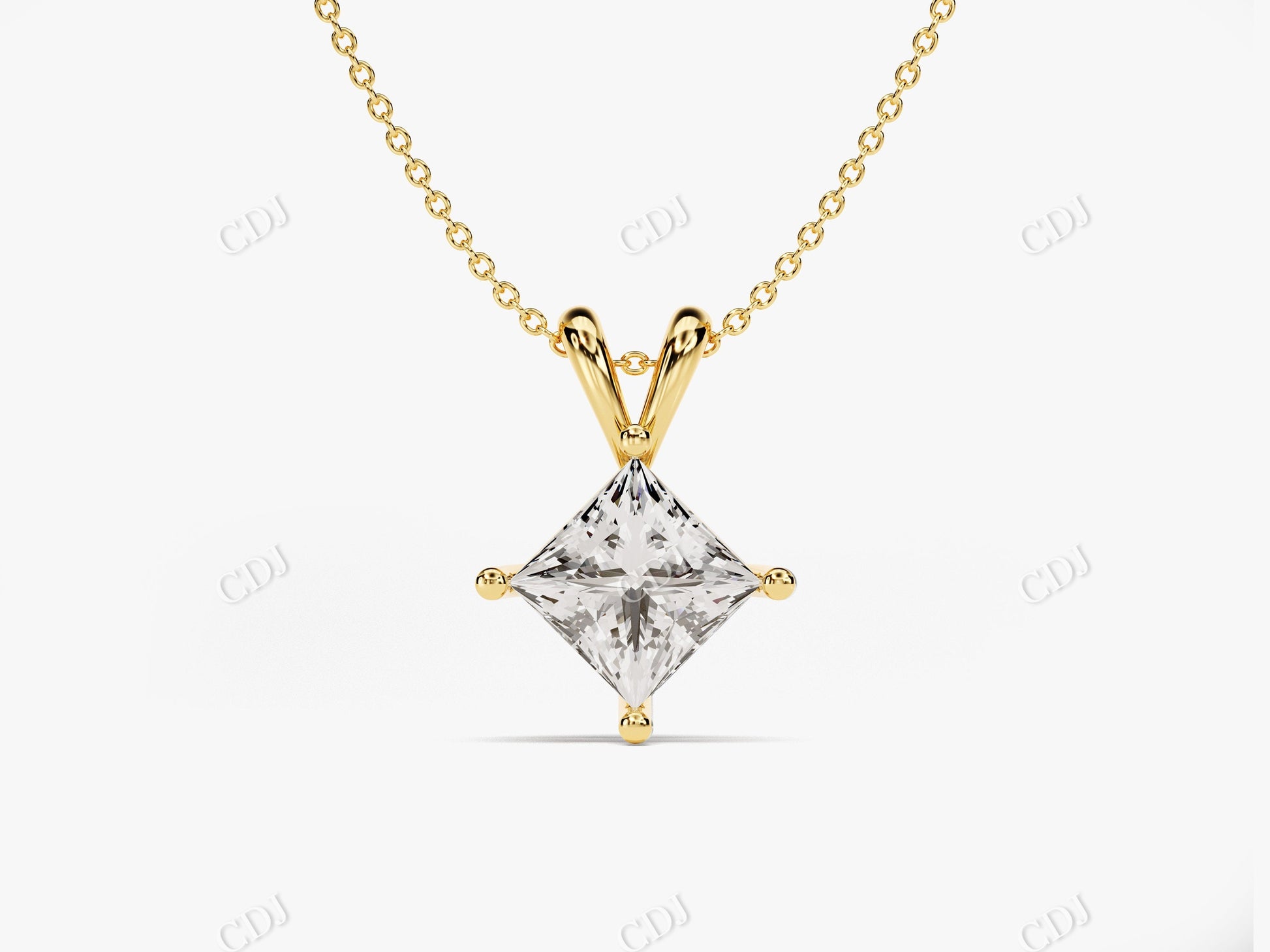 14K Solid Gold Princess Cut Moissanite Solitaire Necklace  customdiamjewel 10KT Yellow Gold VVS-EF