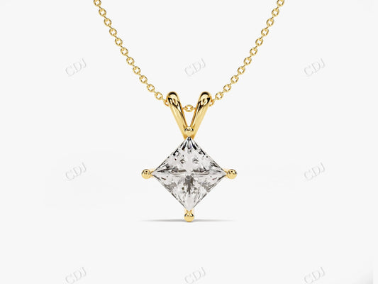 14K Solid Gold Princess Cut Moissanite Solitaire Necklace  customdiamjewel 10KT Yellow Gold VVS-EF