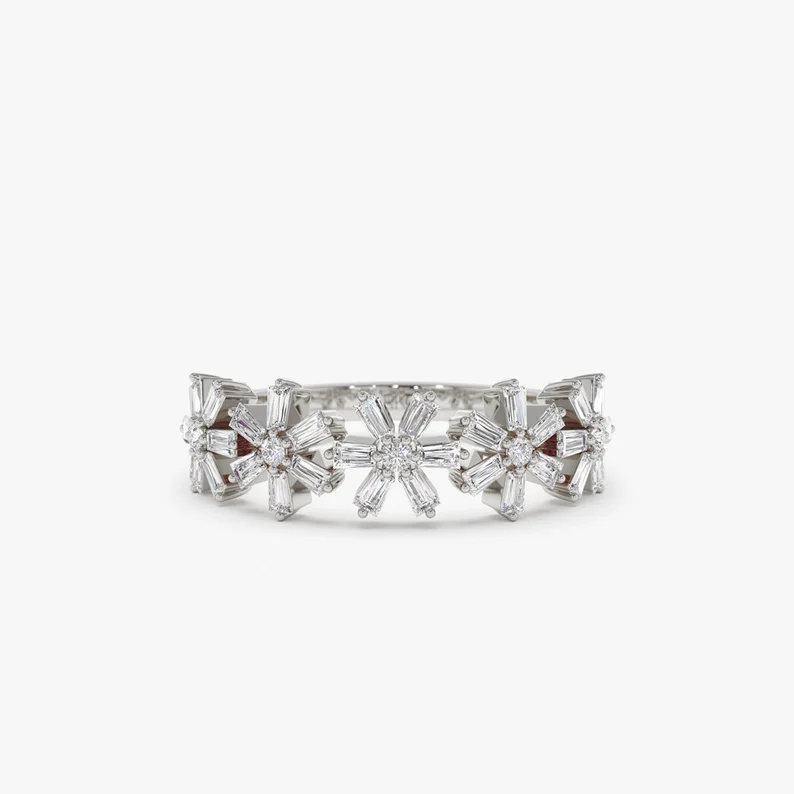 0.49CTW Flower Design Baguette Lab Grown Diamonds Band  customdiamjewel 10KT White Gold VVS-EF