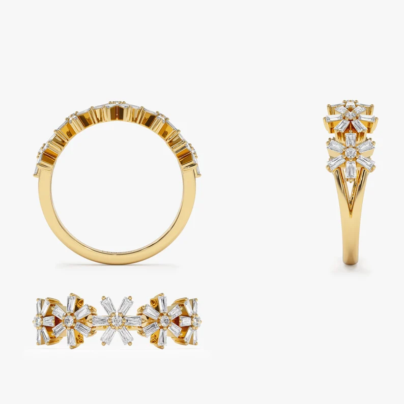 0.49CTW Flower Design Baguette Lab Grown Diamonds Band  customdiamjewel   
