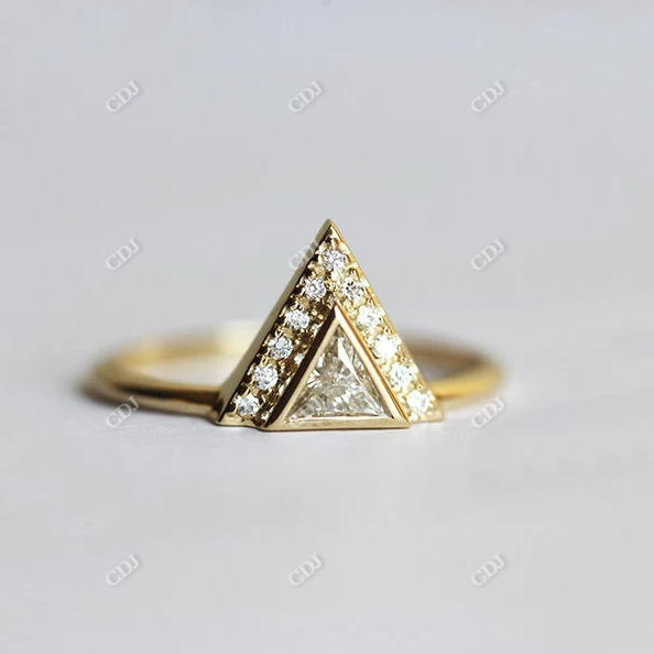 0.27CTW Triangle Cut Moissanite Halo Engagement Ring  customdiamjewel 10KT Yellow Gold VVS-EF